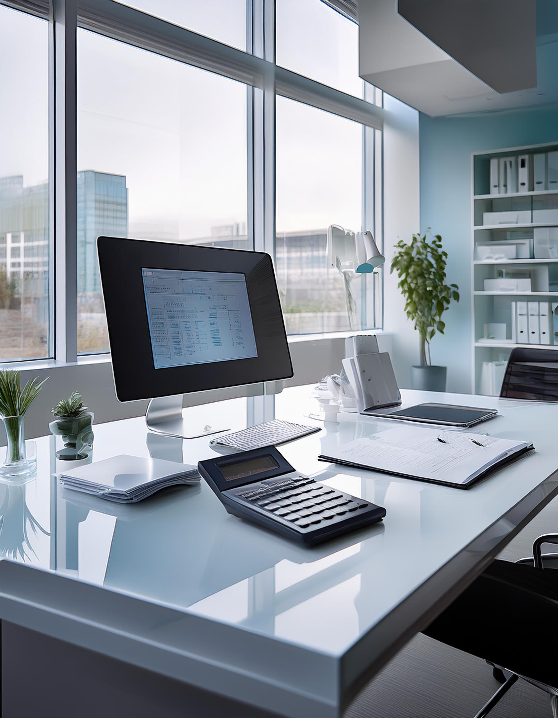 Moderner Steuerberater bei der Arbeit in einem Büro mit hellen Farben und offener Atmosphäre.